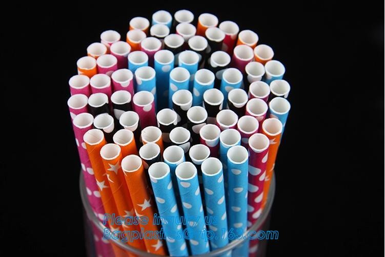 Biodegradable Eco Friendly Dinnerware Polka Dot Striped Paper Straw / Kraft Paper Straw