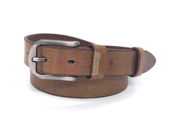 Tan Color Womens Genuine Leather Belt With Brushed Alloy Buckle / Jeans Waist