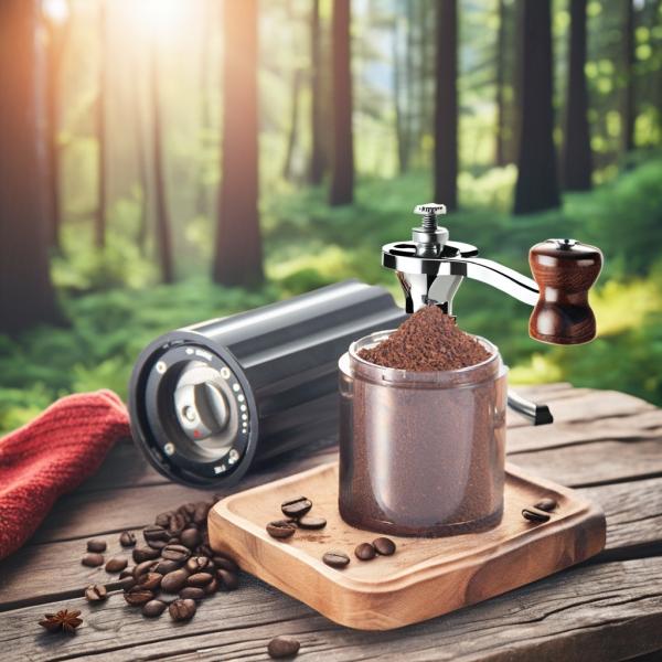 Black Portable Handheld Coffee Grinder Stainless Steel Burr Wood Metal Utensils