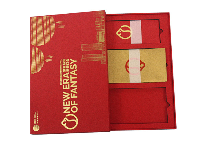 Cardboard Lift Off Lid Box Red Gold / Silver Hot Stamping Surface