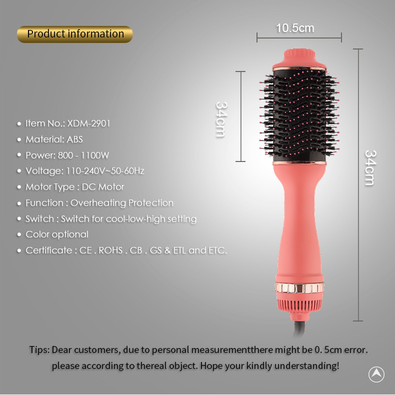 Ionic Hot Hair Brush Dryer , Hair Volumizer Styler For Travel Hotel Salon