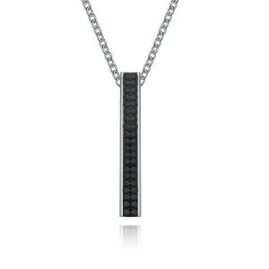 Quality Black Stainless Steel and Carbon Fiber Bar Necklace Diamond Christian Religious Pendant wholesale