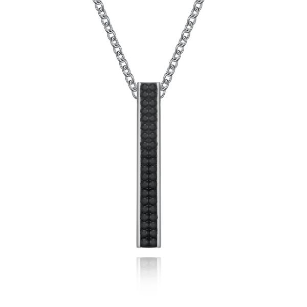 Black Stainless Steel and Carbon Fiber Bar Necklace Diamond Christian Religious