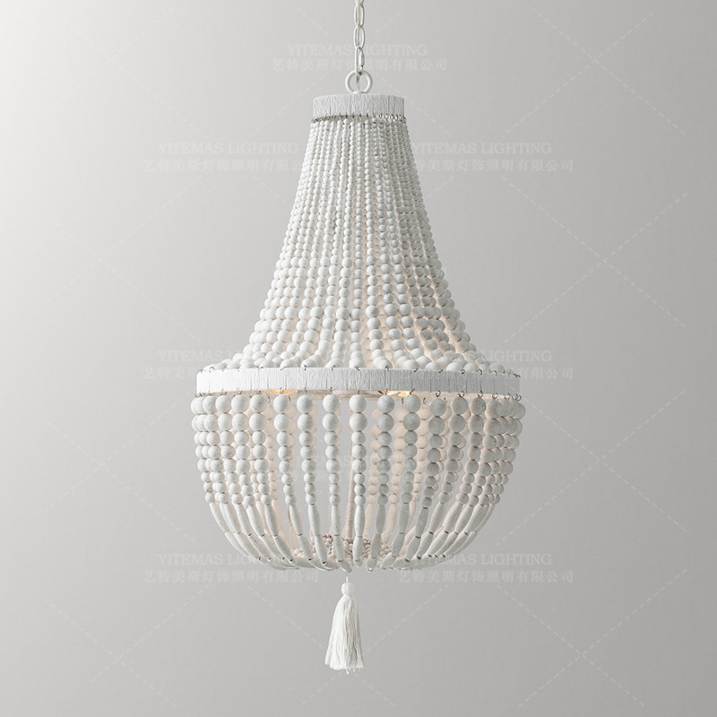 Weathered White wood beads chandelier lighting Pendant bedroom white chandelier(WH-CI-148)