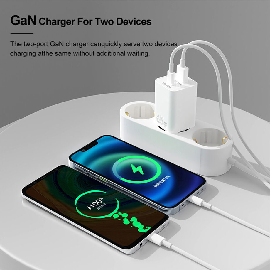 65W USB A+C Charger GaN 652 Total 2 Ports GaN III Tech Dual Fast Charger PD 3.0