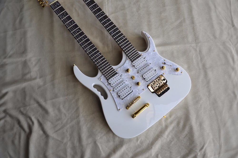 Custom shop white color double necks electric guitar 6+12 strings maple fingerboard basswood body free shipping