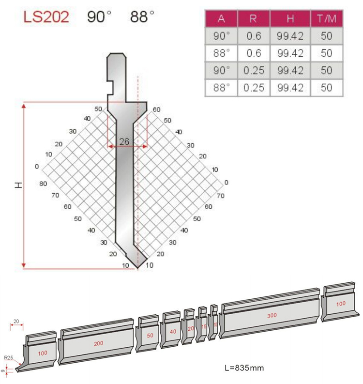 Bending Machine Press Brake Punch Tool 835mm Metal Bending Dies