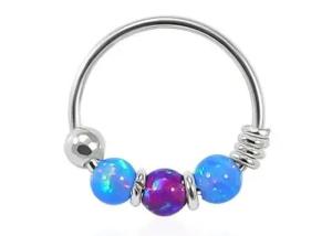 Quality Dia 8mm Hoop Nose Piercing , White Gold Nose Ring With 3 Pieces Opal Stones ODM wholesale