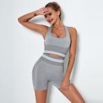 Seamlessly knitted yoga suit fitness exercise suit quick-dry striped bra shorts