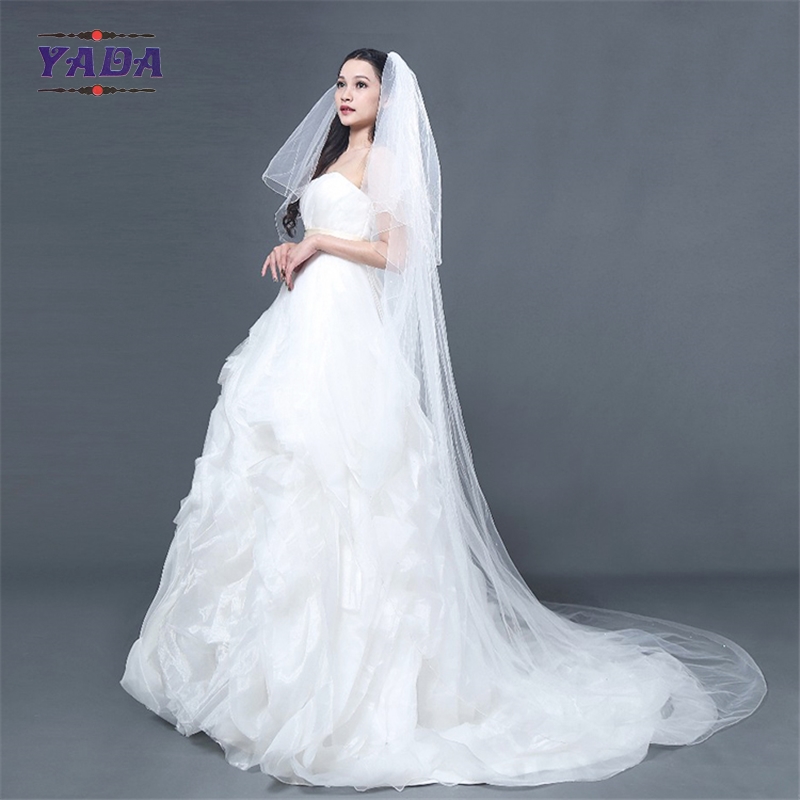 Luxury off shoulder organza fabric bust latest gowns long tail ball gown alibaba wedding dress