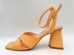 Orange Heeled Leather Square Toe Sandals ODM / OEM Womens Cross Strap Slippers
