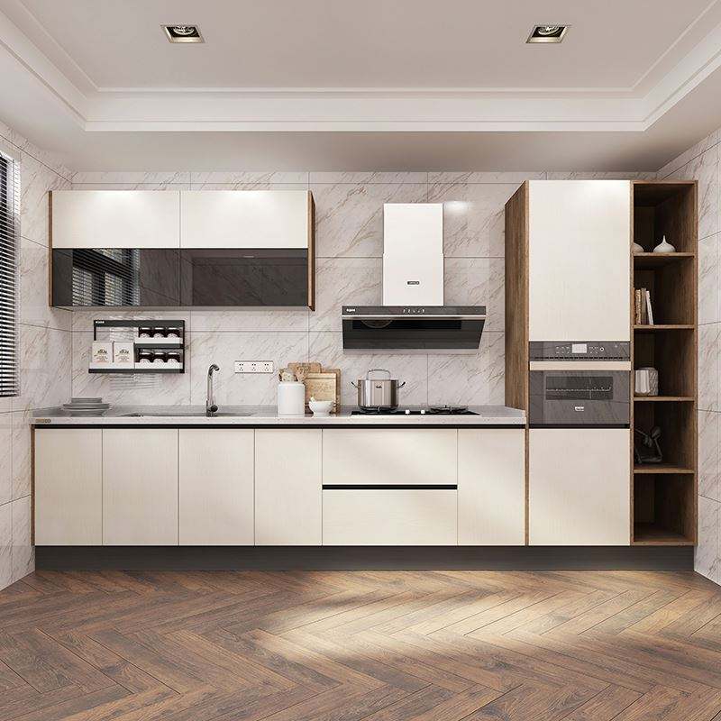 Modern Kitchen Cabinet with Waterproof Skirting Profiles Baseboard and Black Benchtop