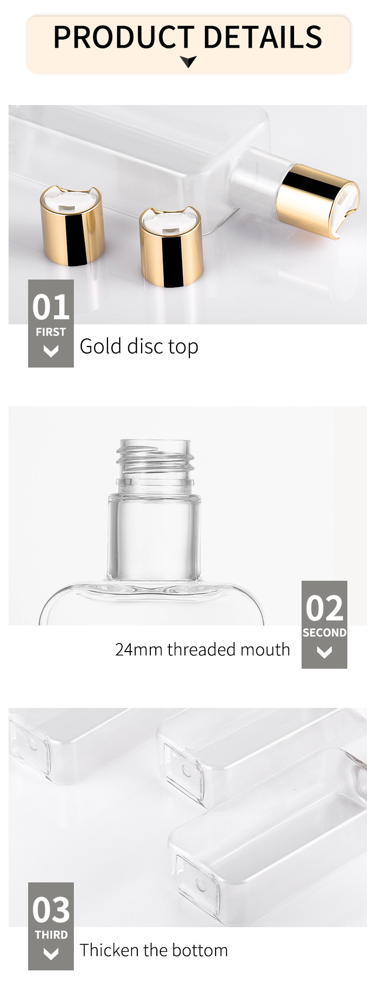 300ml Disc Cap Bottle Transparent PETG Material Recycable With Gold Lid