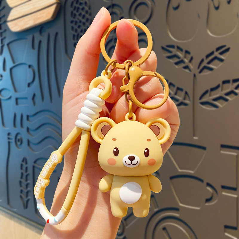 Cartoon Animal Pendant Key Ring Silicone Keychain in Various Colors for Women and Kids