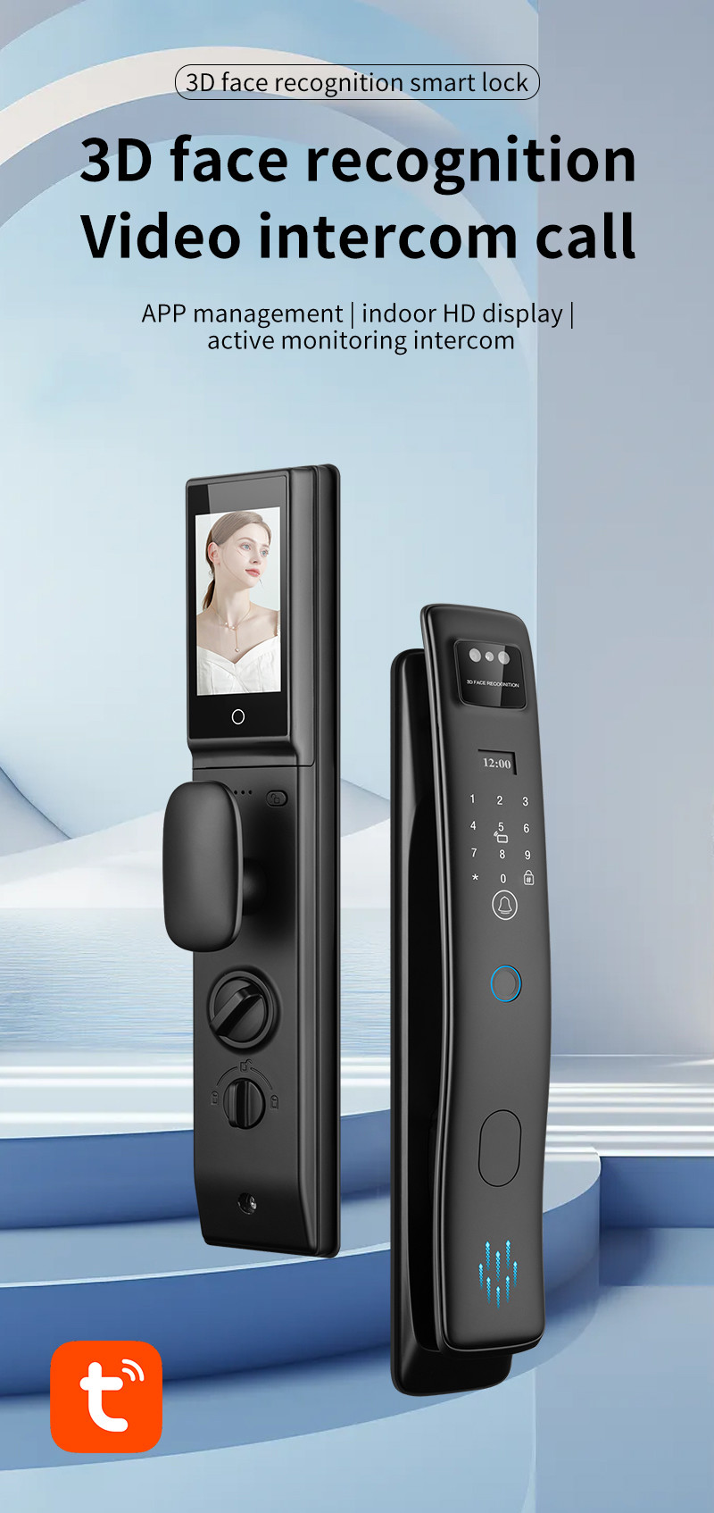 Automatic 3D Face Recognition Camera Tuya Smart Locks With Video Calling S958max Digital Door lock