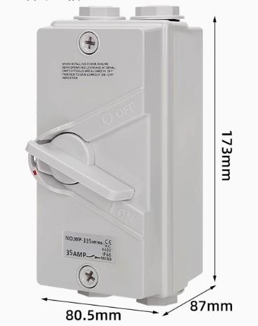 UKF type 440VAC IP65 Weatherproof Protected Isolator Switch 20A 35A 63A ourdoor