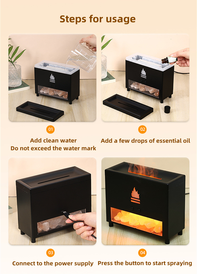 Simulation Closet 3D Flame Aromatherapy Salt Stone Air Humidifier USB Essential oil Diffuser for Home Room Fragrance