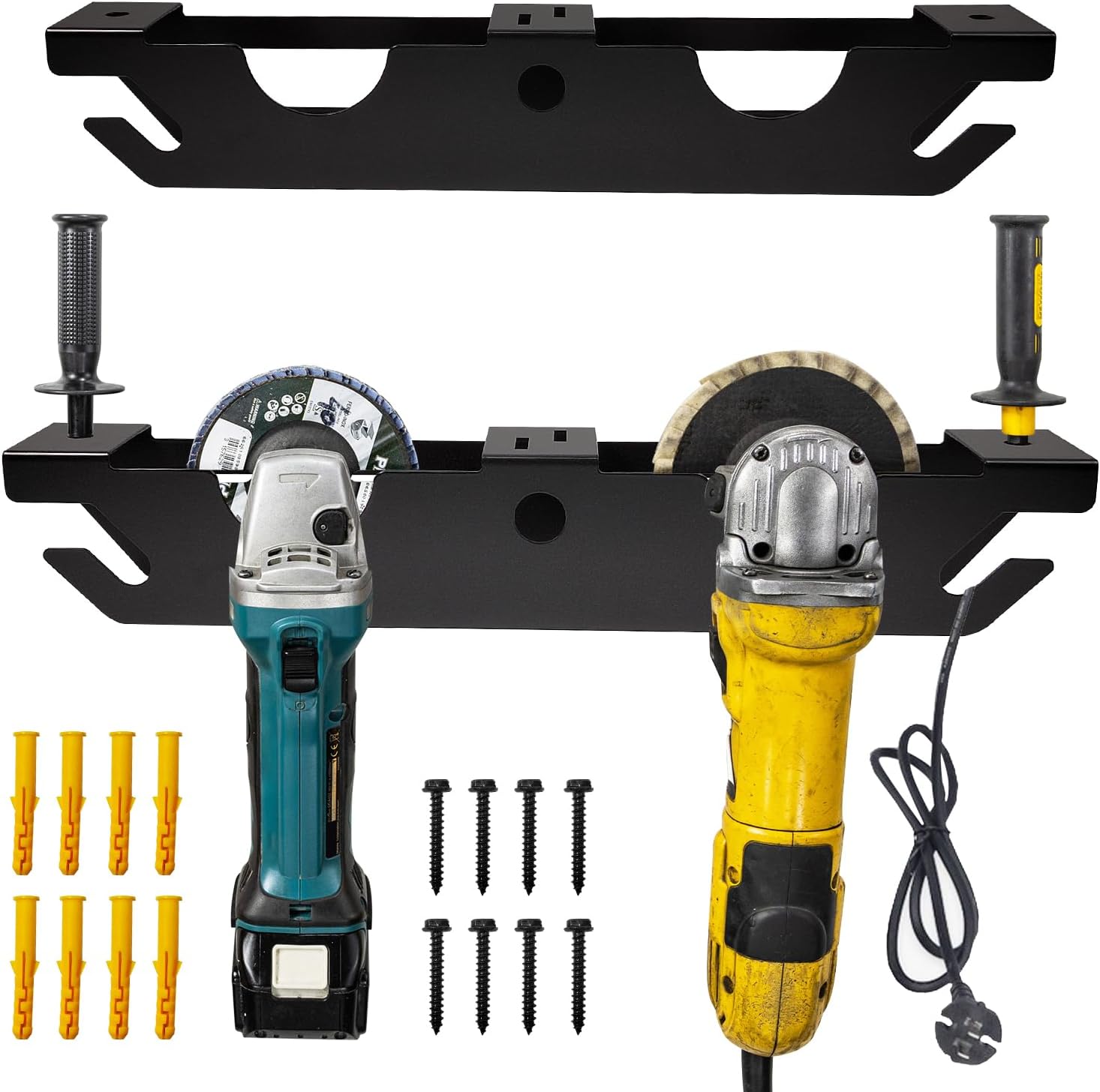 Multi-Purpose Wall Mount Grinder Stand with Cord Hanger and Tool Stand Storage Rack Holder