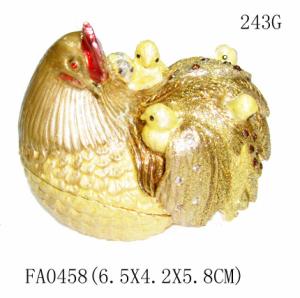 Quality Fashion wholesale hen jewelry box metal pewter hen trinket box wholesale