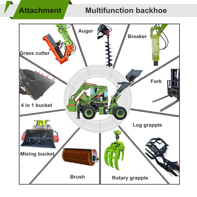 Loader backhoe excavator with auger mower breaker grapple mini backhoe loader for sale