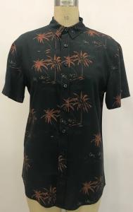 Quality 100% Viscose Summer Casual Leaf Print Short Sleeve Shirt Beach Style wholesale