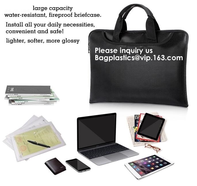 waterproof and fireproof resistant document bag,Lock Box Bag For Documents Money & Office Files Freproof Safe Bag with L