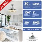 Retractable Blades DC Motor Low Energy Crystal Ceiling Fan Light For Bedroom