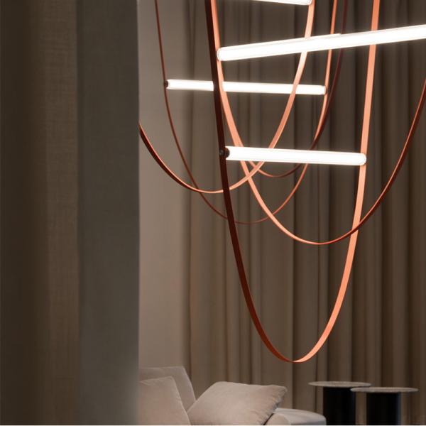 Postmodern Leather Belt Chandelier Living Room Villa Building Coffee long