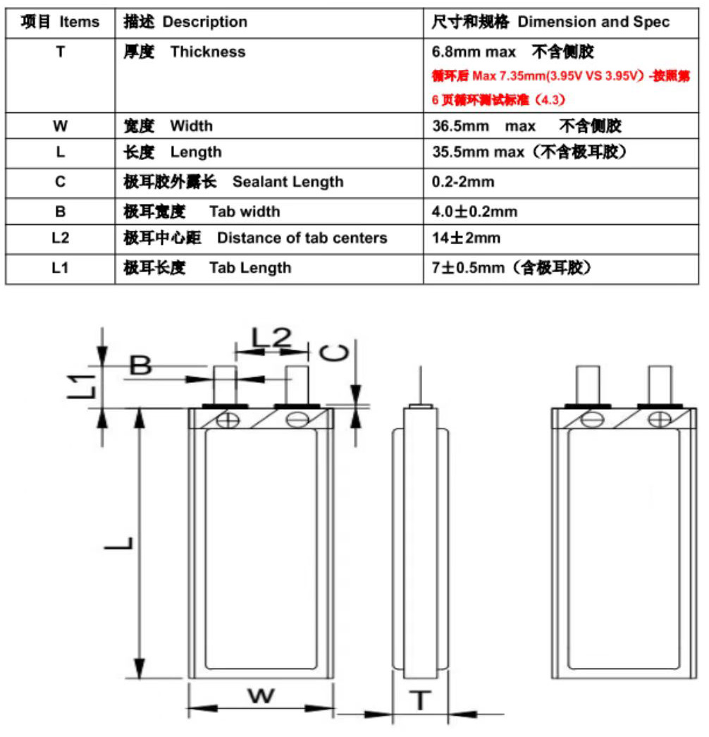UNEMETECH 4.35V High Voltage Lithium Polymer Battery 683736 1220mAh with Long Cycle Life