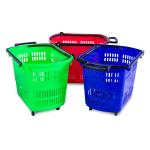 Supermarket Shopping Basket Plastic Folding Wheels