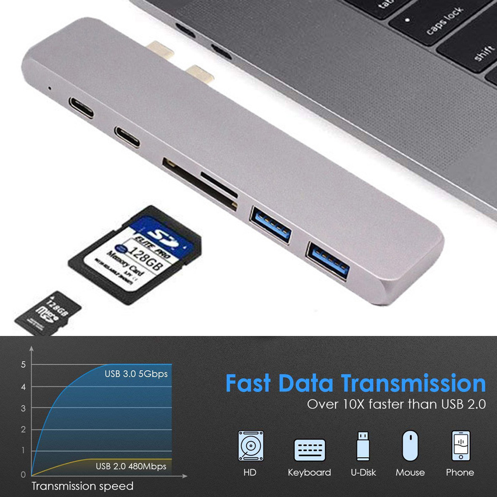 Multifunction Thunderbolt 3 USB-C Hub for MacBook Pro USB-C Adapter with Type C PD Charging Port HD HUB