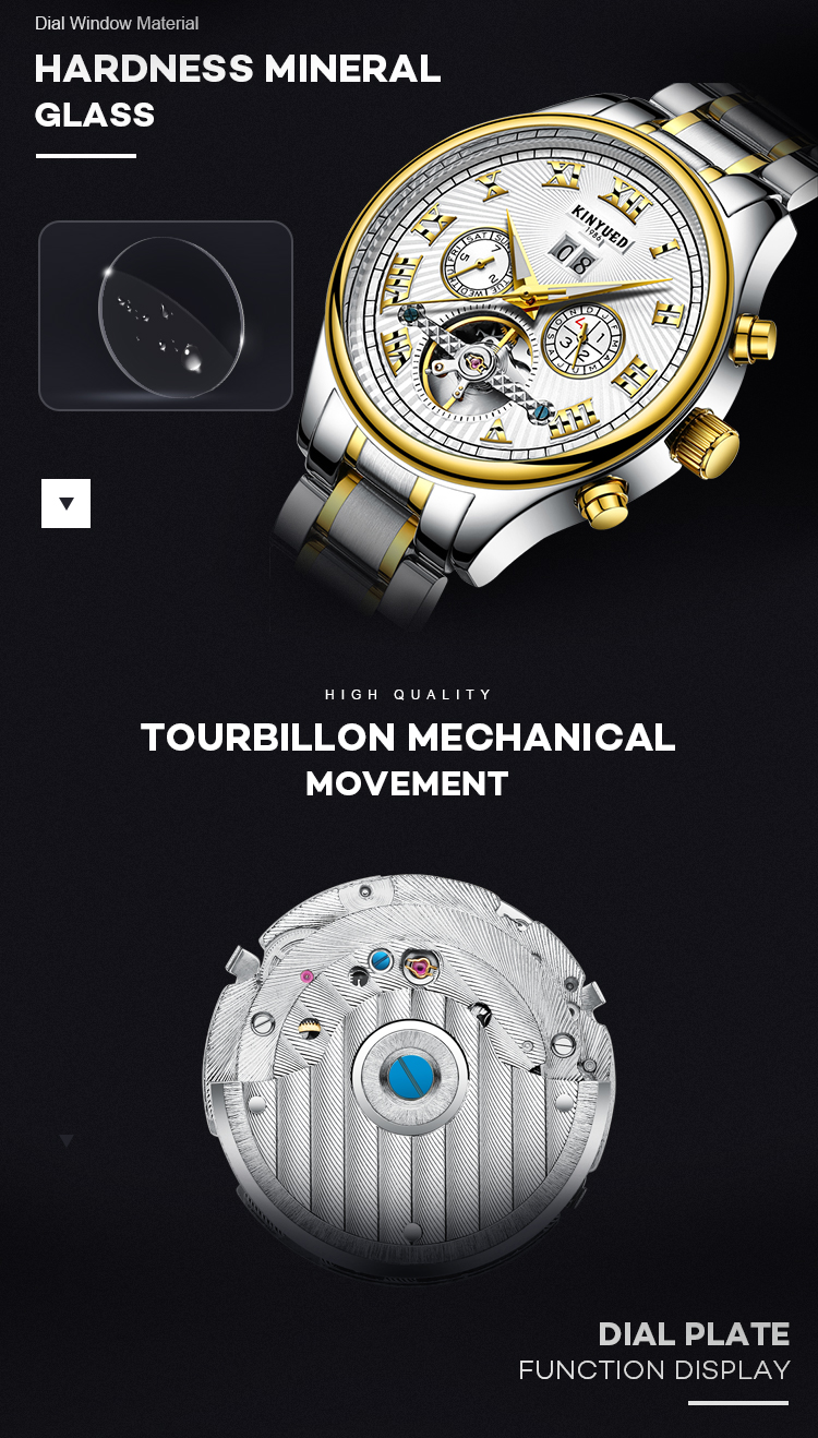 Automatic watch luxury brand KINYUED tourbillon automatic mechanical watch for men