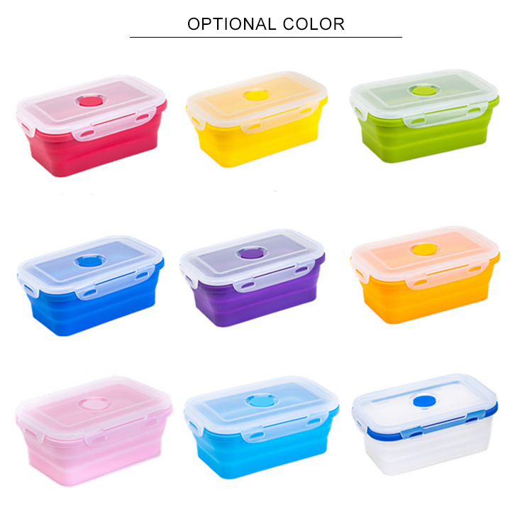 Collapsible Silicone Children Bento Box With Plastic Lid