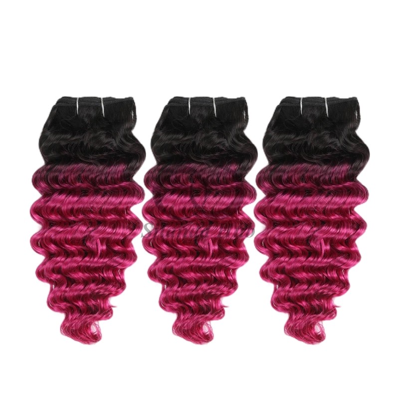 #T1B/Pink Deep Wave Remy Human Hair Bundles Sew In Weave Bundles Brazilian Bundle Deals