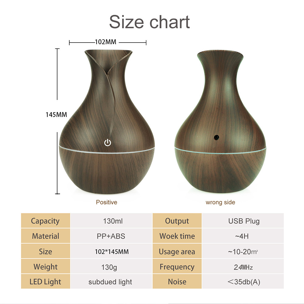USB Wood Grain Ultrasonic Air Humidifier Household Aroma Diffuser Aromatherapy Mist Maker with Light