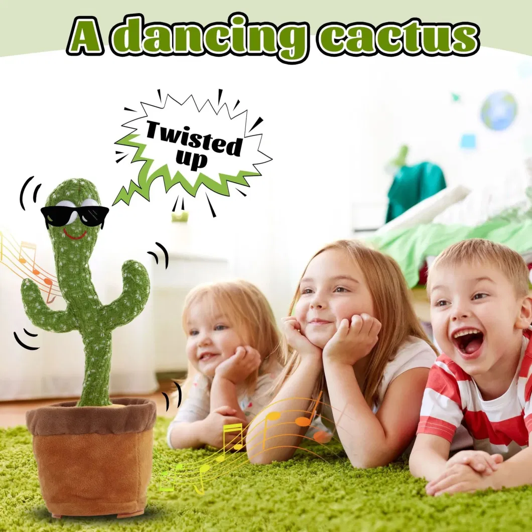 Hot USB Charging Cute Dancing Flower Pot Plush Cactus Doll Electronic Twist Sing Swing Stuffed Plush Toy Talking Cactus