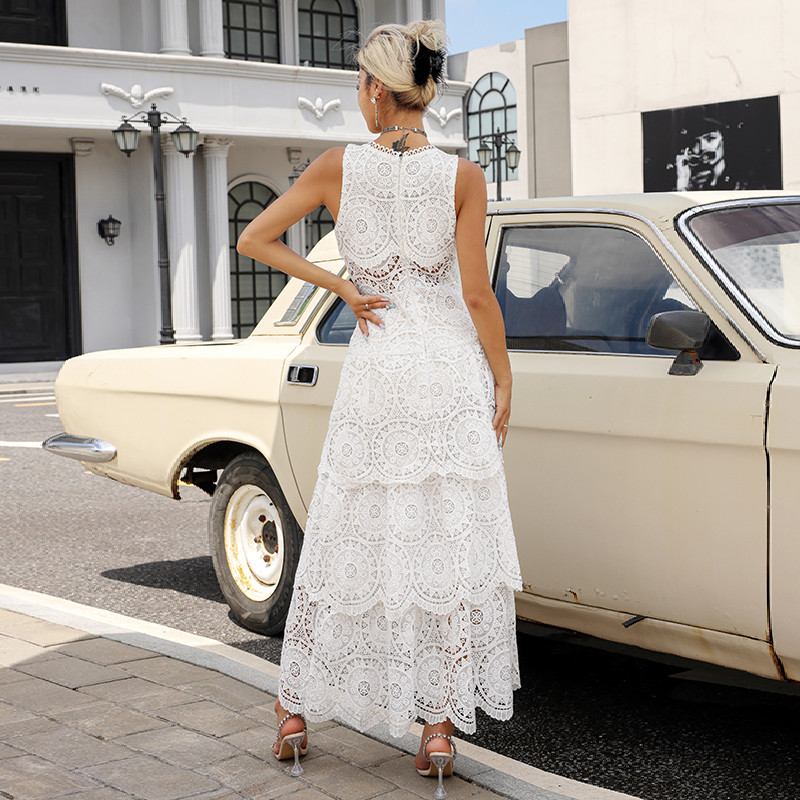 Embroidered Long Sleeve Lace Maxi Dress Plain Pattern For Wedding