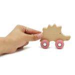 Beech Wood Hedgehog Car Personalised Baby Rattle Food Grade Silicone