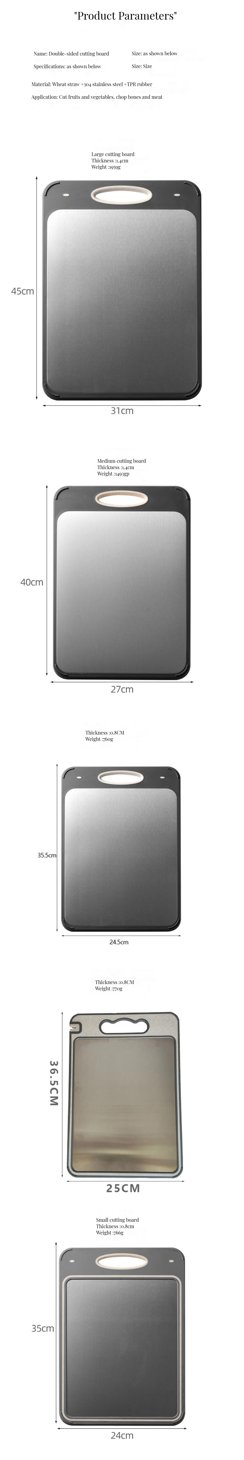 304 Stainless Steel Cutting Board Eco-friendly Bamboo Square Design Anti-Mold Plastic Frame