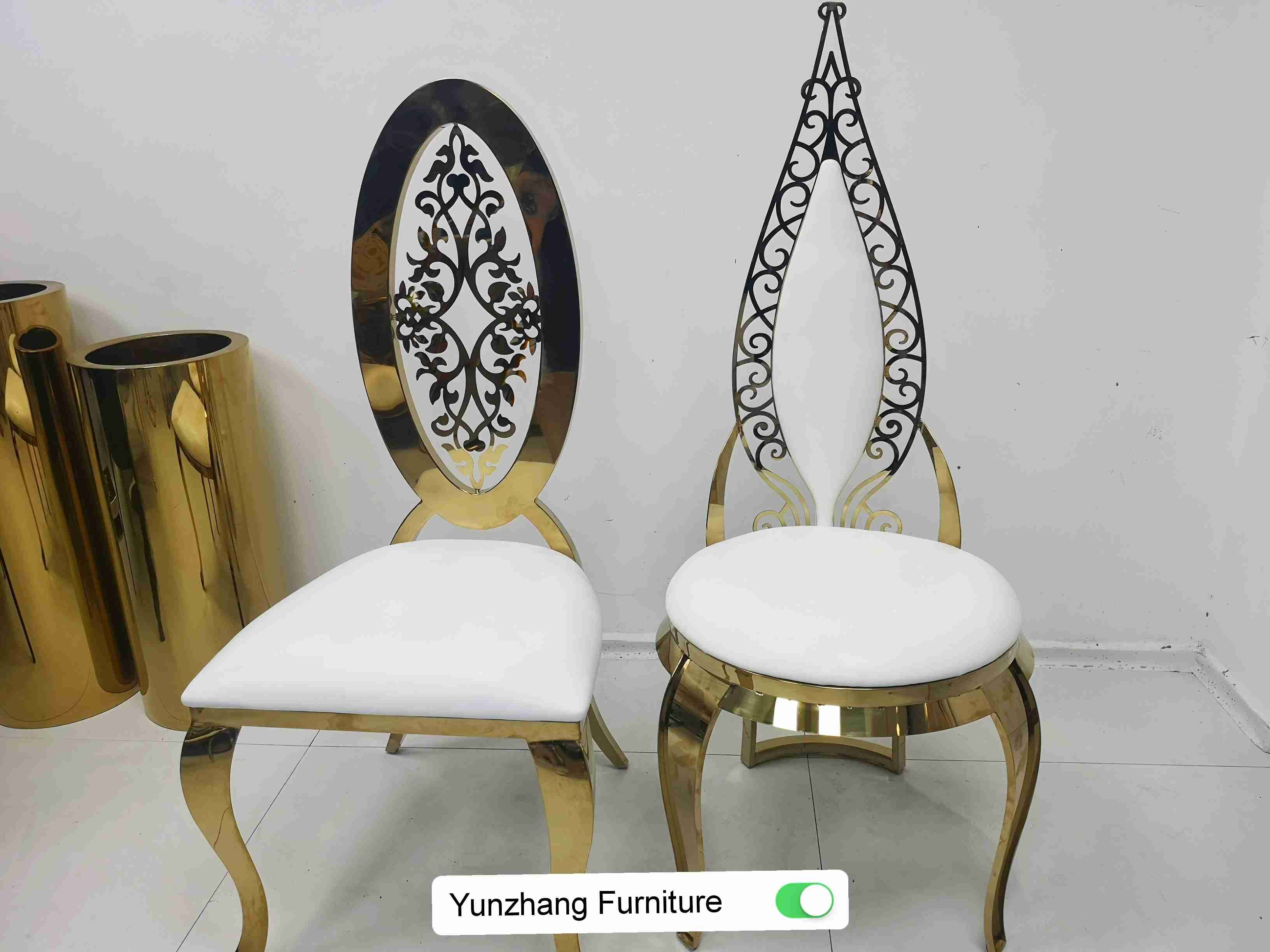 Gold Stainless Steel Commercial Wedding Banquet Chair Leather Velvet