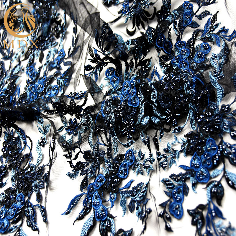 Fashion Beaded 3D Applique Lace Fabric Handmade Embroidery For Bridal Dress