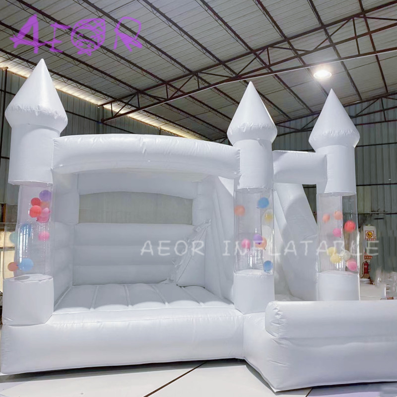 Wedding White Bounce House Commercial Pvc Inflatable bouncy castle With Slide