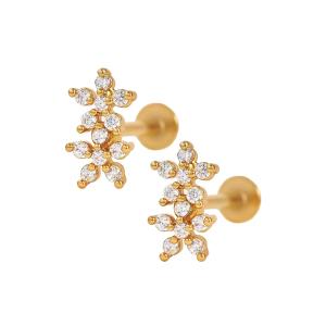 Quality Classic Style Double Flowers Ball Back Flat Back 925 Sterling Silver Earrings for Girls wholesale