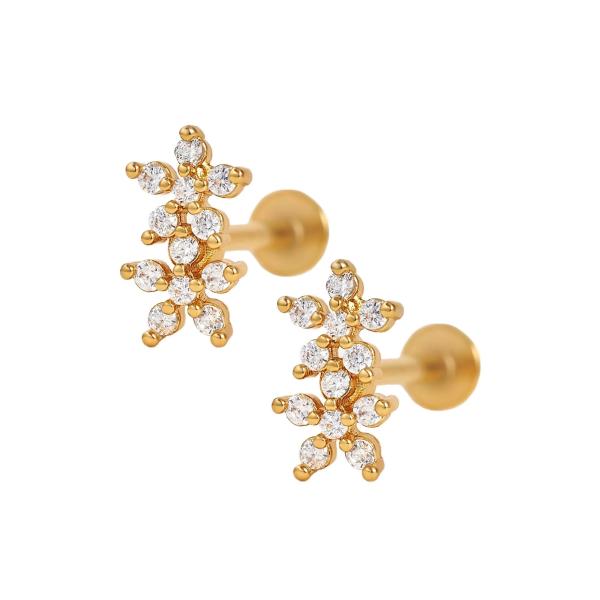 Classic Style Double Flowers Ball Back Flat Back 925 Sterling Silver Earrings