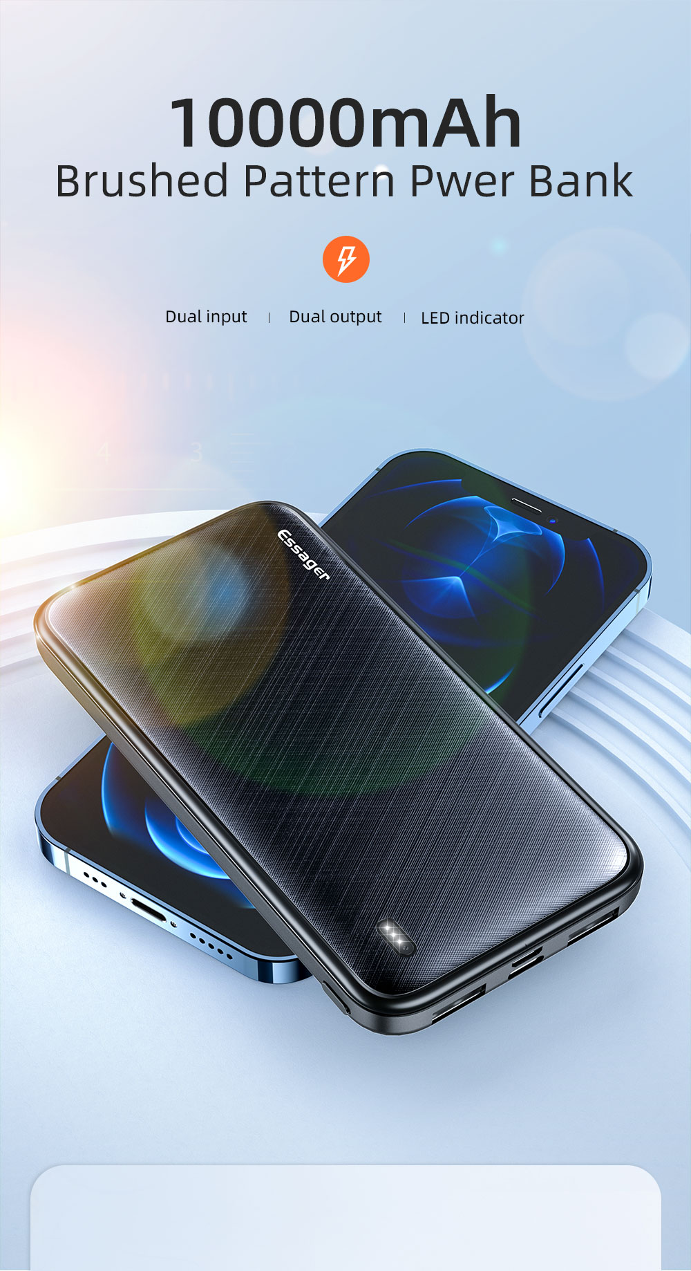 Micro 10000 Mah Power Banks Type C Dual Input Over Discharging For Phones