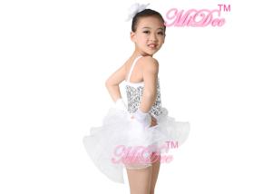 Quality White Ballet Dance Costumes Camisole Biketard Sequin Dress Spandex / Polyester wholesale