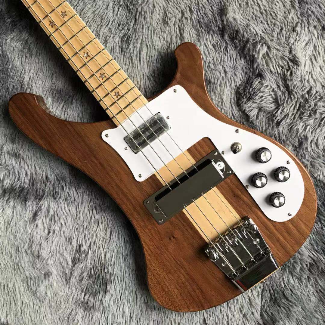 Custom Walnut Wood Neck Through Body Electric Bass with Active Pickup 4 Strings