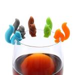 Colorful Squirrel Shape Silicone Wine Charms , Cocktail Glass Markers For