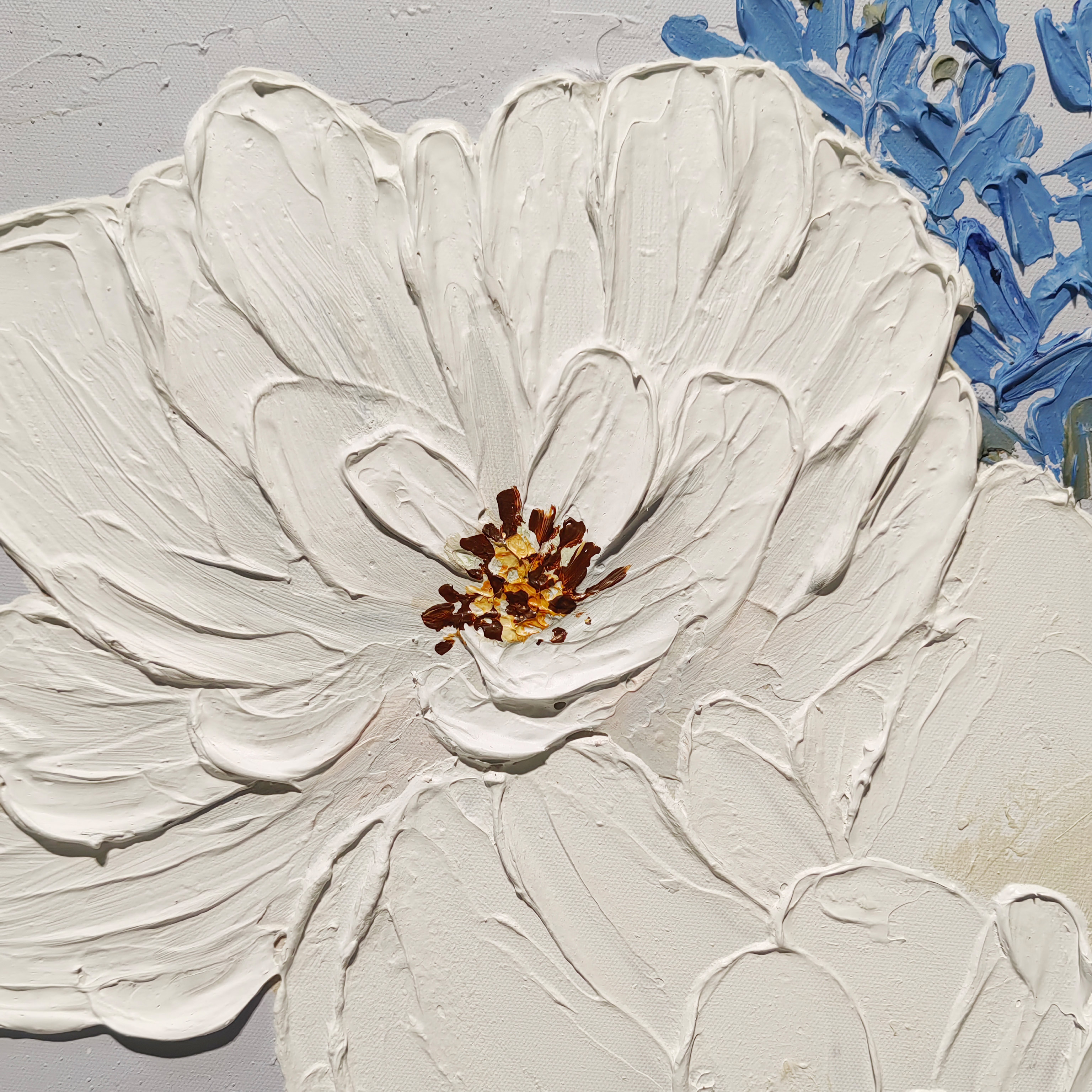 Hand Painted Modern Textured Canvas Oil Painting of White Flower for Living Room Home Decor 100% Handmade and NO Frame