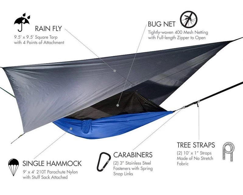 Weatherproof 70D Nylon L260cm Portable Camping Hammock